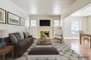 family room virtually staged with furniture